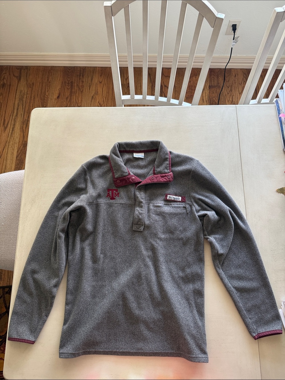 Columbia Men's Gray Fleece Shirt Jacket with Maroon Trim - Texas A&M Logo